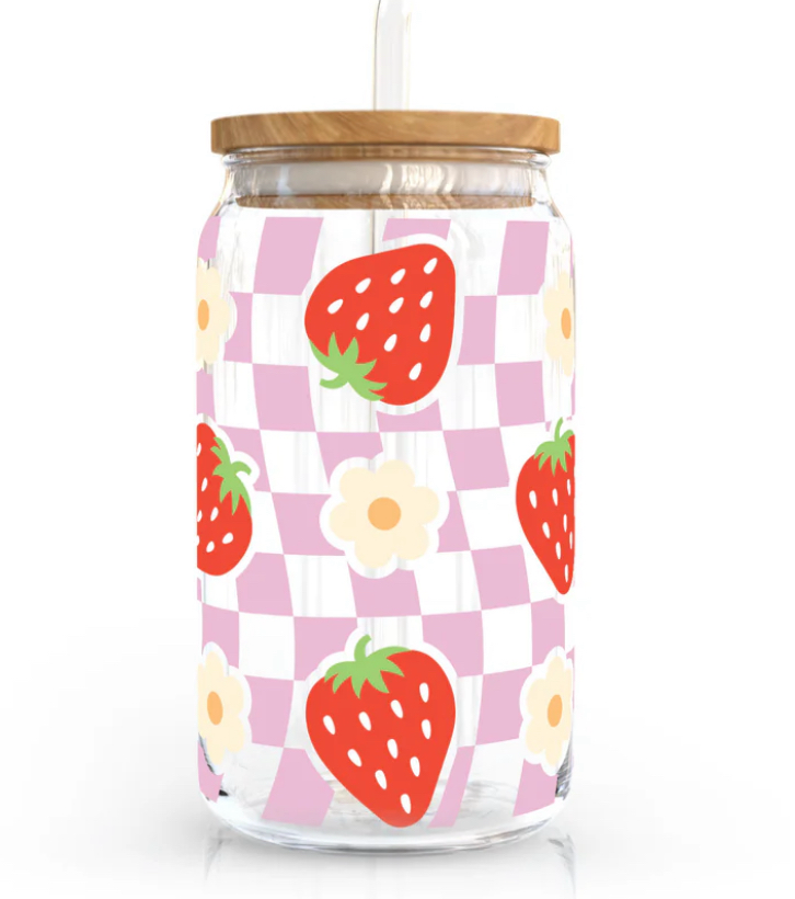 16 oz Happy Strawberry Glass cup